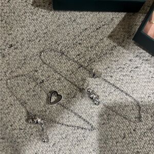 14K White Gold (silver) Plated Matching Heart Charms  Bracelet Set Best Friends